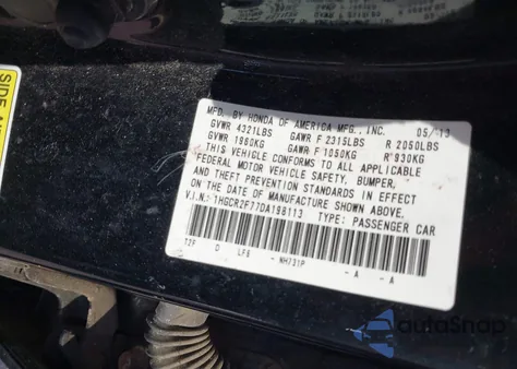 2013 Honda Accord Ex z USA, uszkodzony, nr VIN 1HGCR2F77DA198113